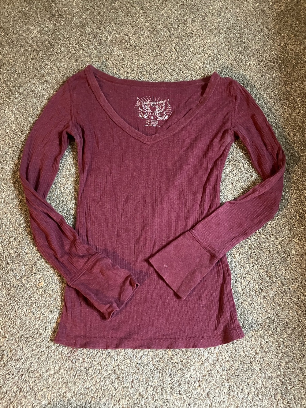 Vintage Aeropostale Babydoll Burgundy Maroon Long Sleeve